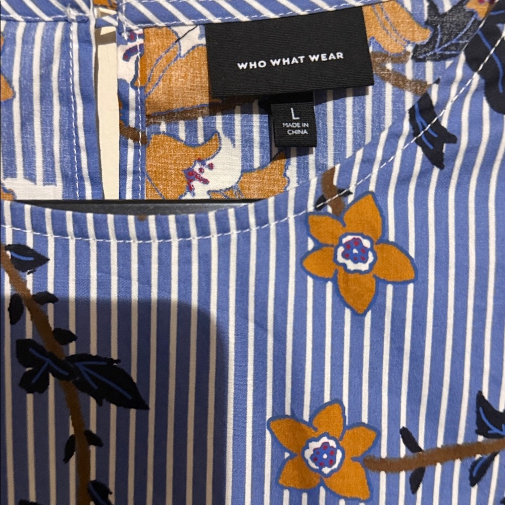 Who What Wear Blue Striped Floral Long-Sleeve Top - Picture 4 of 7